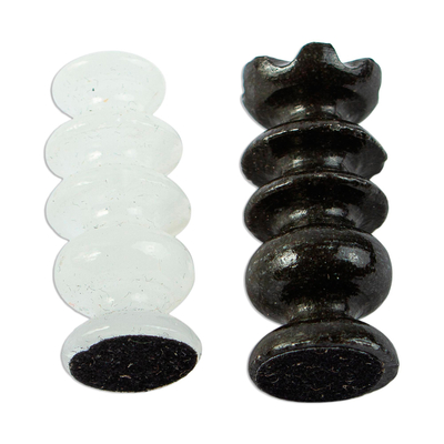 Piezas de ajedrez de mármol - Juego de piezas de ajedrez pequeñas mexicanas de mármol negro obsidiana-blanco