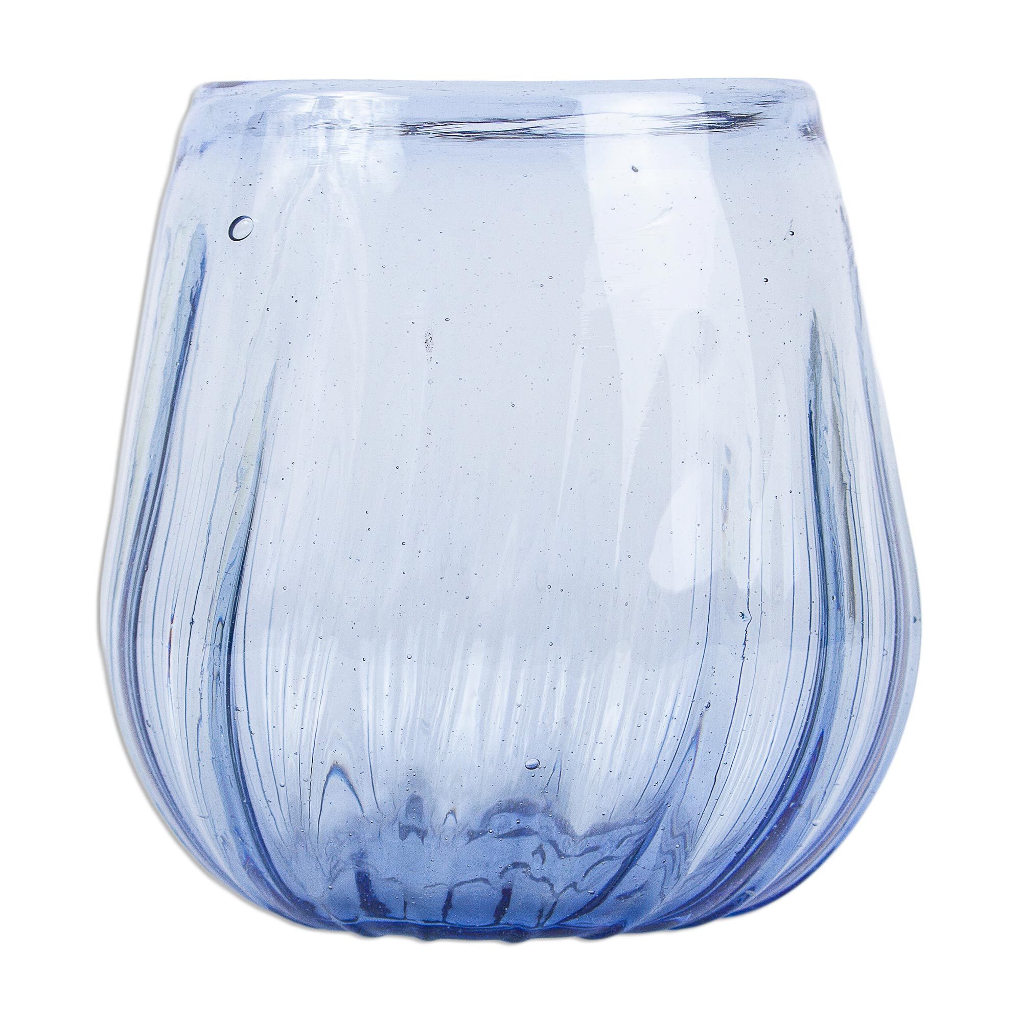 Hand Blown Blue Stemless Wine Glasses (Set of 6) Fiesta Azul NOVICA
