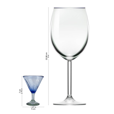 Hand blown martini glasses, 'Fiesta Azul' (set of 6) - Hand Blown Blue Martini Glasses from Mexico (Set of 6)