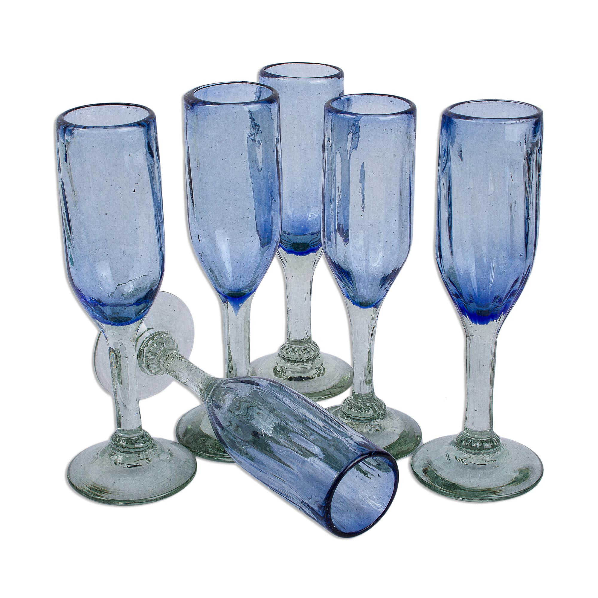 Unicef Market Hand Blown Blue Recycled Glass Champagne Flutes Set Of