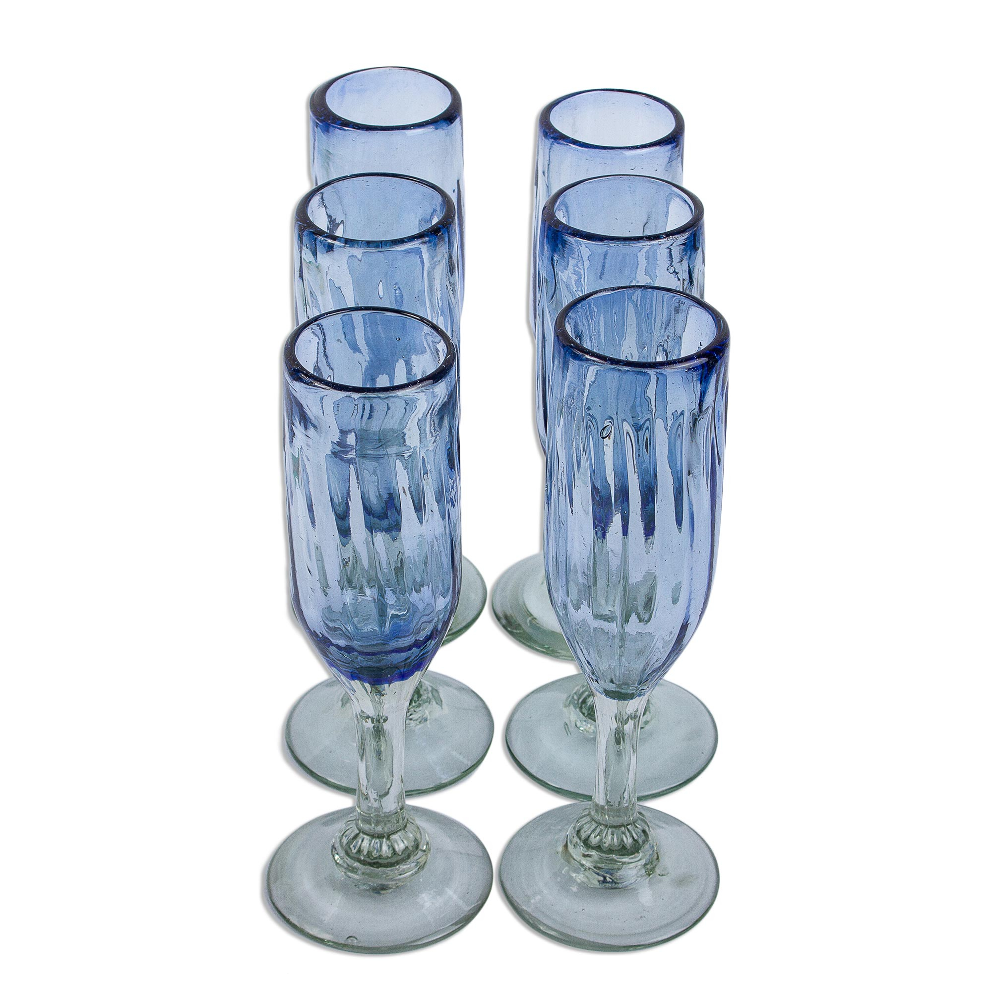 UNICEF Market Hand Blown Blue Recycled Glass Champagne Flutes Set Of   P385025 2b 