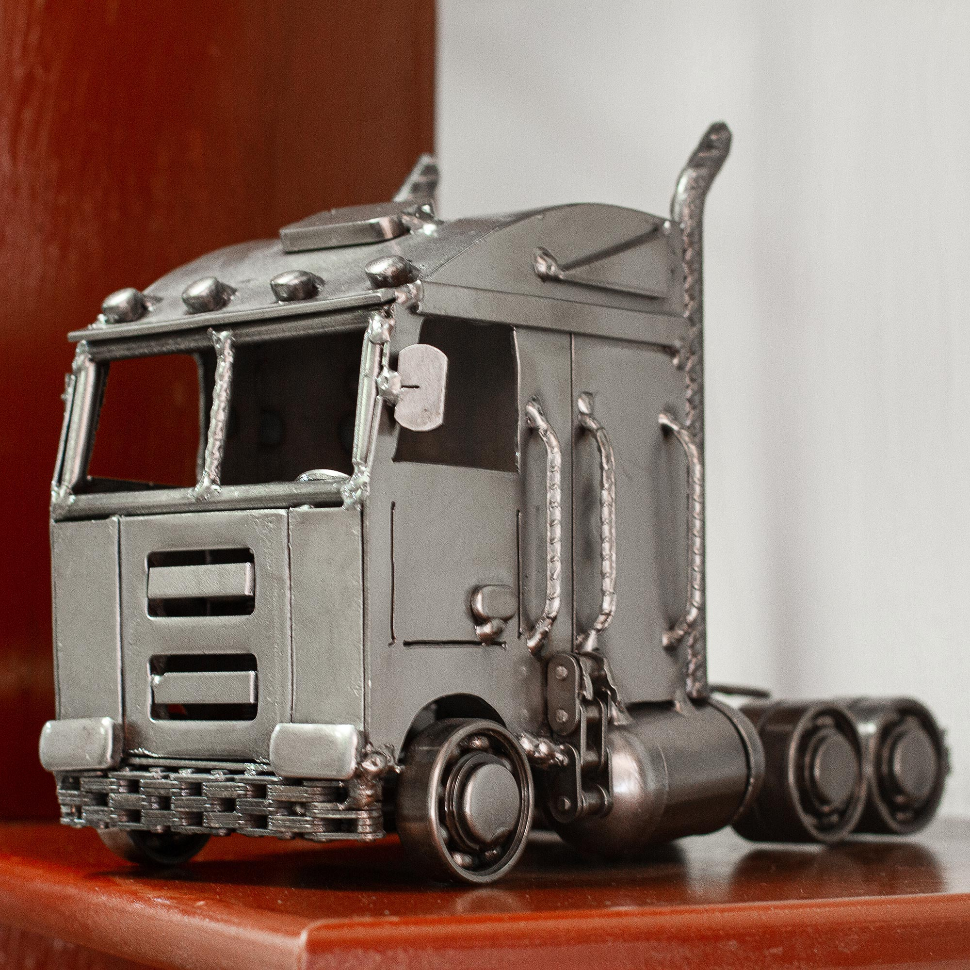 Eco-Friendly Recycled Metal Semi Truck Sculpture - Rustic Truck | NOVICA