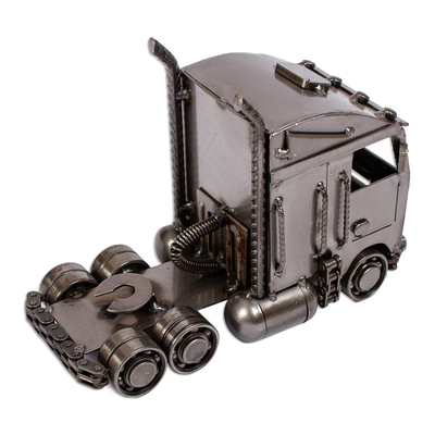 Recycled auto parts sculpture, 'Rustic Truck' - Eco-Friendly Recycled Metal Semi Truck Sculpture