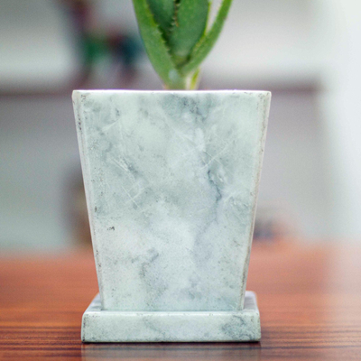 Marble flower pot, 'Natural Contempo' - Marble Modern Flower Pot