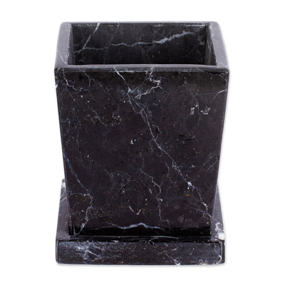 Marble flower pot, 'Black and White Contempo' - Modern Natural Black and White Marble Flower Pot