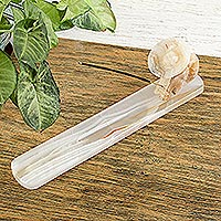 Marble incense holder, 'Relaxed Reverie' - Mexico Natural Beige and Tan Marble Incense Stick Holder