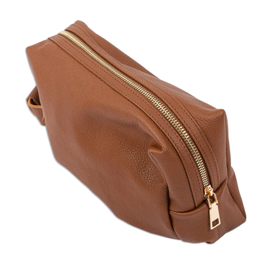 Leather toiletry kit, 'Travel Ready' - Classic Saddle Brown leather Toiletry Case