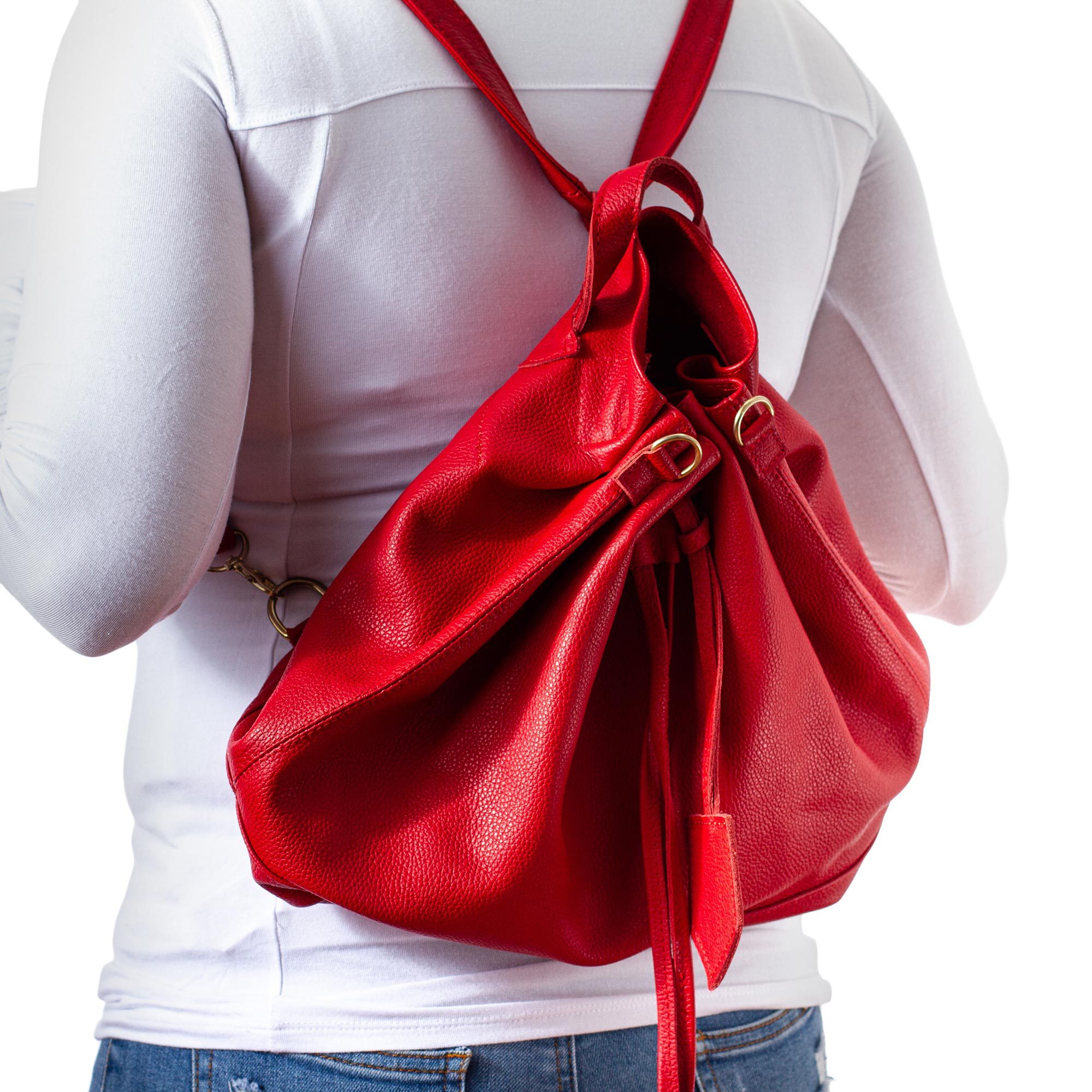 Red Leather Shoulder Bag/Backpack Combination Bold in Red NOVICA