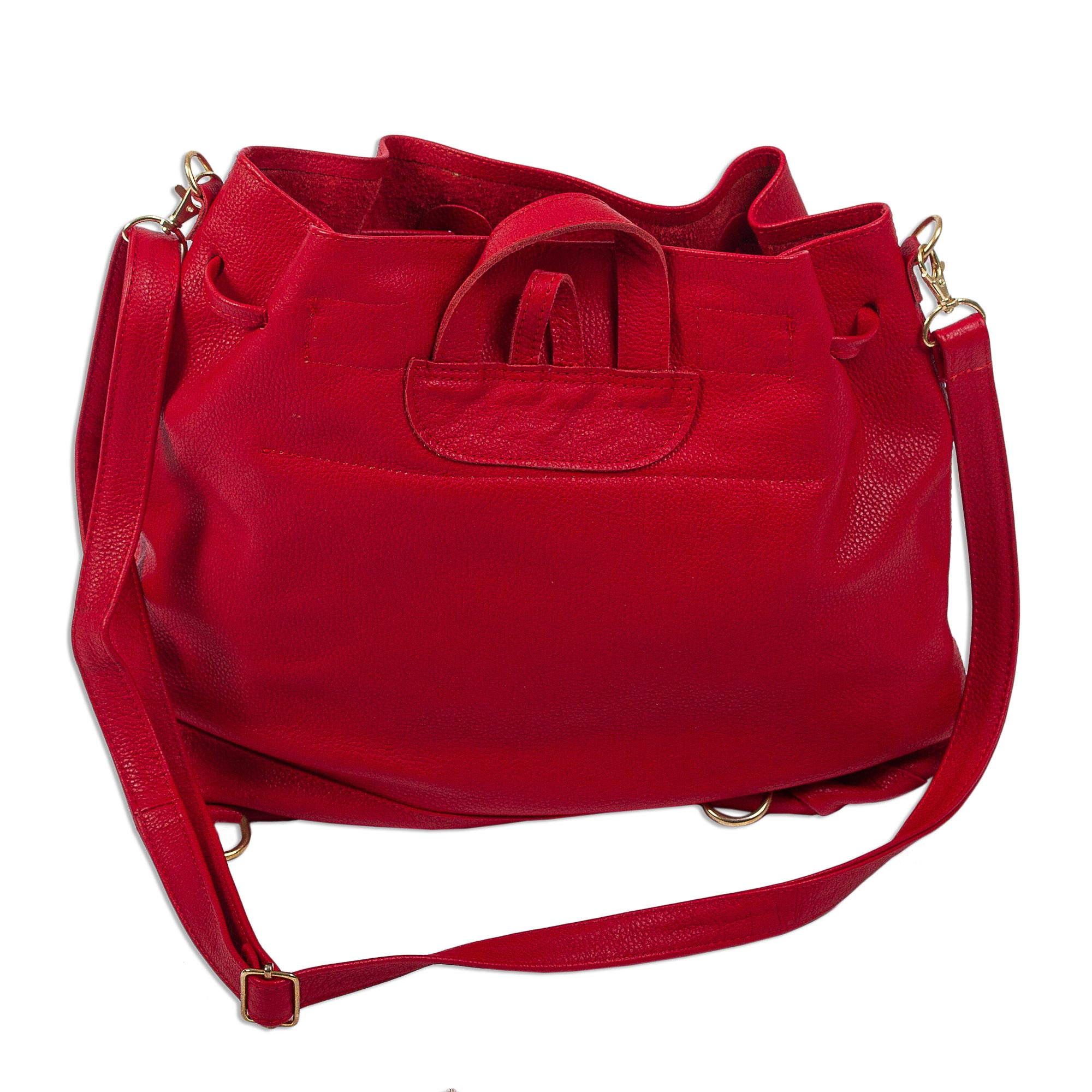 Red Leather Shoulder Bag/Backpack Combination - Bold in Red | NOVICA