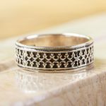 950 silver band ring, 'Elegant Fretwork' - 950 Silver Fretwork Band Ring from Mexico