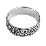 950 silver band ring, 'Elegant Fretwork' - 950 Silver Fretwork Band Ring from Mexico