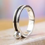 Cultured pearl band ring, 'Modern Magic' - Modern 950 Silver and Cultured Pearl Band Ring