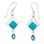 Blue topaz and turquoise dangle earrings, 'Mixed Blues' - Turquoise and Blue Topaz 950 Silver Dangle Earrings