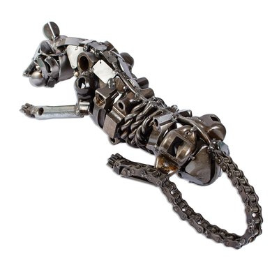 Recycled auto parts sculpture, 'Rustic Panther' - Unique Recycled Auto Parts Panther Sculpture