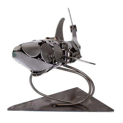 Recycled auto parts sculpture, 'Rustic Shark' - Original Recycled Auto Parts Sculpture of Shark