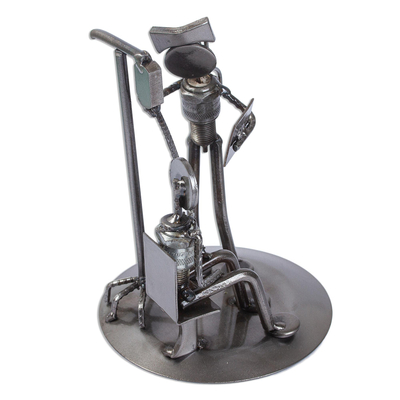 Recycled auto parts sculpture, 'Rustic Infusion Nurse' - Rustic Auto Parts Sculpture of Infusion Nurse