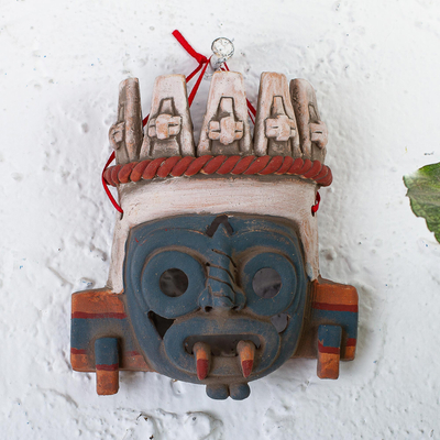 Keramischer Wand-Akzent, 'Tlaloc - Handgefertigte Wandmaske der aztekischen Gottheit Tlaloc