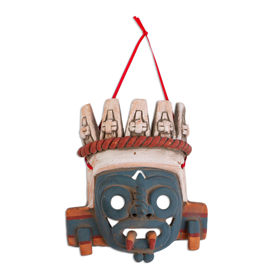 Keramischer Wand-Akzent, 'Tlaloc - Handgefertigte Wandmaske der aztekischen Gottheit Tlaloc