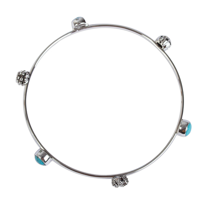 Taxco Sterling Silver and Natural Turquoise Solitaire Bangle