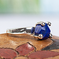 Lapis lazuli solitaire ring, 'Sea Facets'