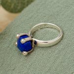 Lapis lazuli solitaire ring, 'Sea Facets' - Taxco Sterling Silver and Lapis Lazuli Solitaire Ring