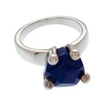 Lapis lazuli solitaire ring, 'Sea Facets' - Taxco Sterling Silver and Lapis Lazuli Solitaire Ring