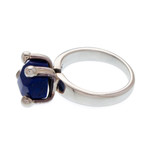 Lapis lazuli solitaire ring, 'Sea Facets' - Taxco Sterling Silver and Lapis Lazuli Solitaire Ring
