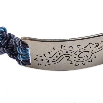 Sterling silver unity bracelet, 'Quetzalcoatl-Kukulcan' - Mexican 925 Silver Pendant Blue Macrame Unity Bracelet