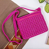 Crocheted shoulder bag, Pure Magenta