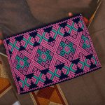 Hand woven cotton cosmetics case, 'Chiapas Brocade' - Hand Woven Blue Pink and Green Cosmetics Case
