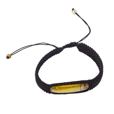 Black Macrame Bracelet with Amber Pendant
