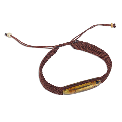 Amber pendant bracelet, 'Electrum in Brown' - Amber Pendant Unisex Bracelet from Mexico
