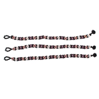 Beaded wristband bracelets, 'Subtle Colors' (set of 3) - Floral Beaded Bracelets Handmade in Mexico (Set of 3)