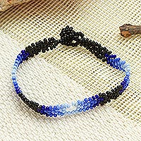 Beaded wristband bracelet, 'Blue Ombre' - Blue Ombre Beaded Wristband Bracelet