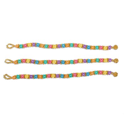 Beaded wristband bracelets, 'Candy Colors' (set of 3) - Candy-Colored Glass Beaded Wristband Bracelets (Set of 3)