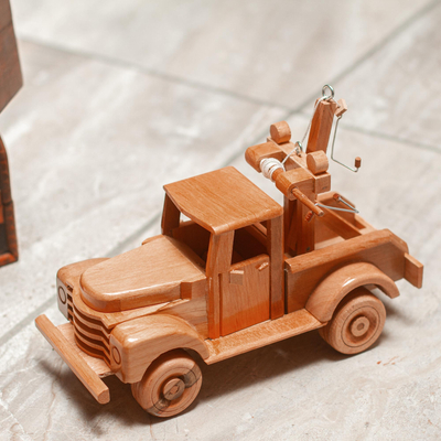 Wood home accent, 'Old-Fashioned Wrecker' - Artisan Crafted Wood Tow Truck Home Accent
