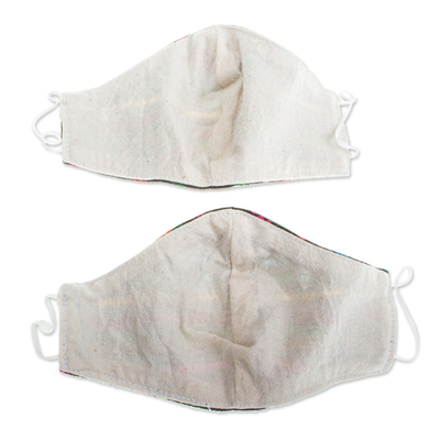 Gestickte Gesichtsmasken, (Paar) - 2 schwarz bestickte Mexiko-Gesichtsmasken aus Cambaya-Stoff