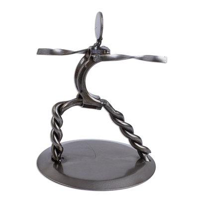 Recycled auto parts sculpture, 'Warrior Pose II' - Hand Crafted Recycled Metal Yoga Statuette