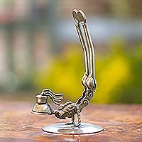 Recycled auto parts sculpture, 'Peacock Pose I' - Recycled Metal Yoga Pose Statuette from Mexico