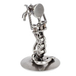 Recycled auto parts sculpture, 'Pigeon Pose I' - Unique Yoga-Themed Recycled Metal Statuette