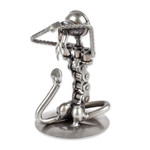 Recycled auto parts sculpture, 'Pigeon Pose I' - Unique Yoga-Themed Recycled Metal Statuette