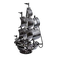 Recycled auto parts sculpture, Rustic Ship