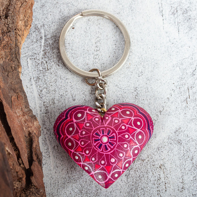 Wood key fob, Cherry Heart