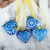 Wood ornaments, 'Blue Zapotec Heart' (set of 4) - 4 Zapotec Hand Painted Blue Wood Heart Ornaments thumbail