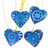 Wood ornaments, 'Blue Zapotec Heart' (set of 4) - 4 Zapotec Hand Painted Blue Wood Heart Ornaments (image 2a) thumbail