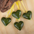 Wood ornaments, 'Green Zapotec Heart' (set of 4) - 4 Zapotec Hand Painted Green Wood Heart Ornaments (image 2) thumbail