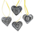 Wood ornaments, 'Zapotec Heart' (set of 4) - 4 Zapotec Hand Painted Black and White Wood Heart Ornaments