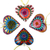 Adornos de madera, (juego de 4) - 4 adornos zapotecas de corazones de madera de colores pintados a mano
