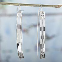 Sterling silver drop earrings, 'Arc and Curve' - Modern Sterling Silver Arc Drop Earrings