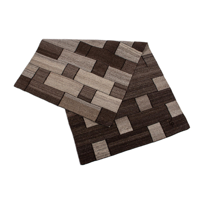 Wool area rug, 'Modern Bricks' (2.5x5) - All Wool Neutral Colors Rectangular Area Rug (2.5x5)